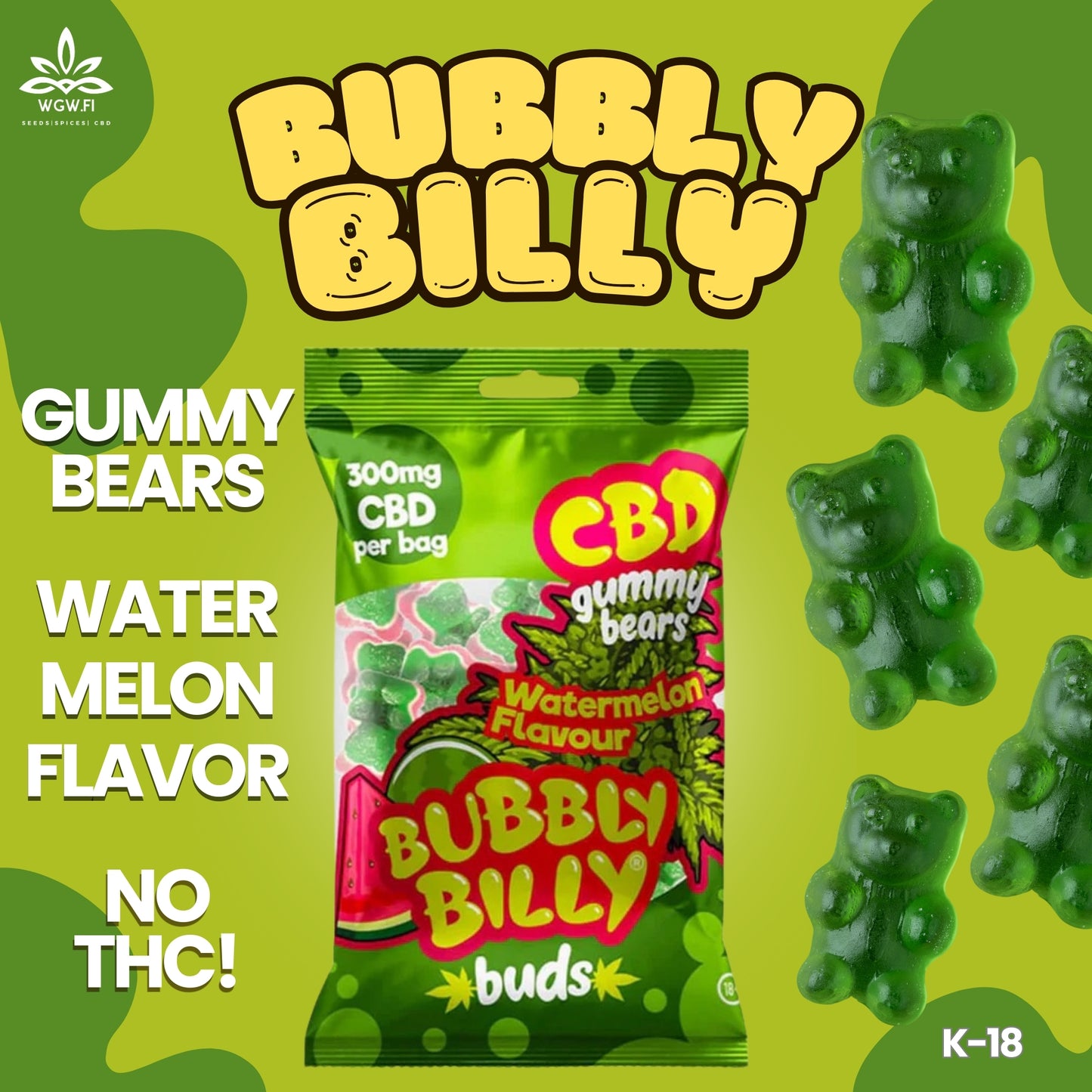BUBBLY BILLY - GUMMY BEARS, 300mg CBD